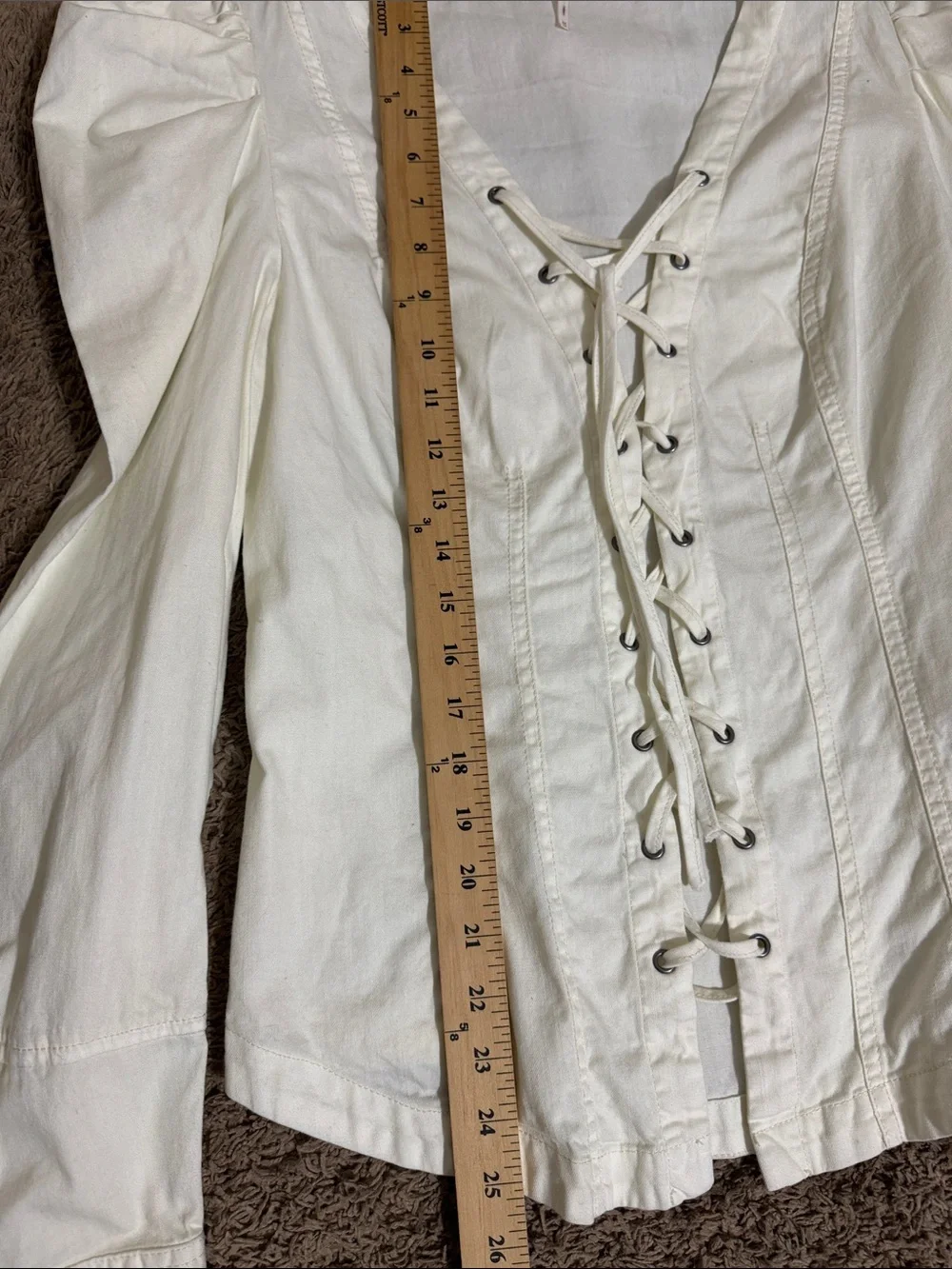 Free People Denim Lace-Up Peasant Blouse Cream size M Ren Festival Boho Retro